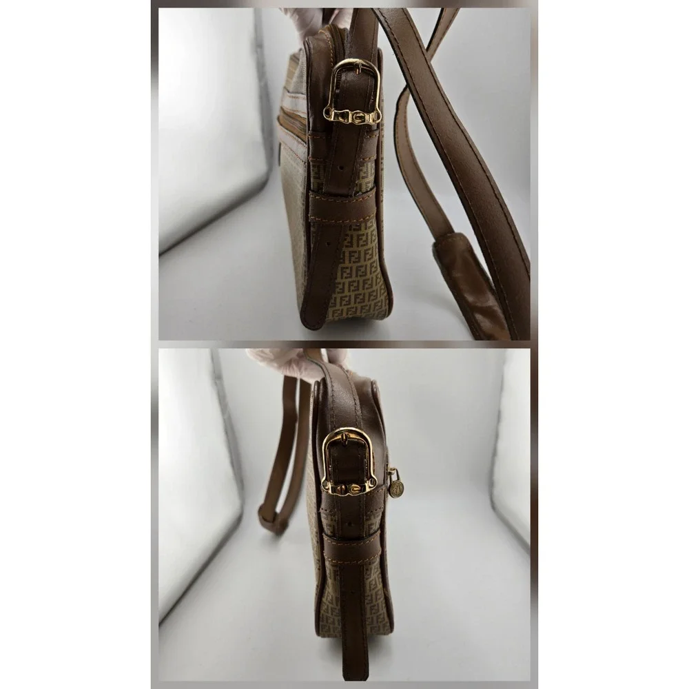 Fendi Vintage Zucca Monogram Crossbody Bag Brown Canvas Leather Camera Bag